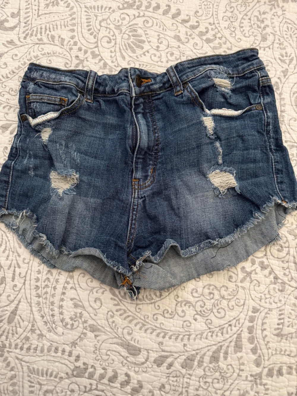 Oasis Distressed Dark Blue Denim Shorts with Frayed Hem